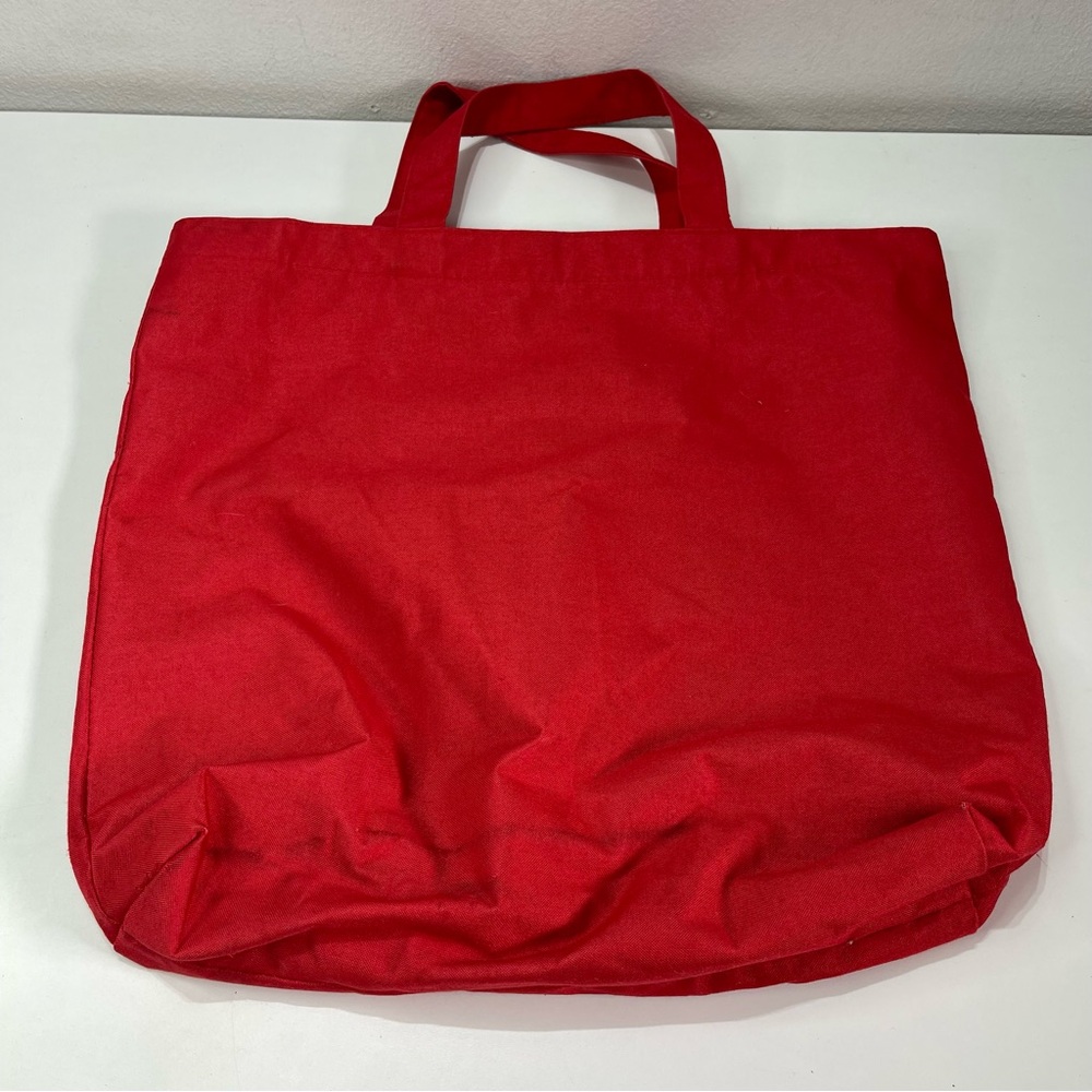 Vintage Christmas 1988 Winter Teddy Bear Red Canvas Tote Bag Jingle Bell  17x18' - Picture 7 of 10
